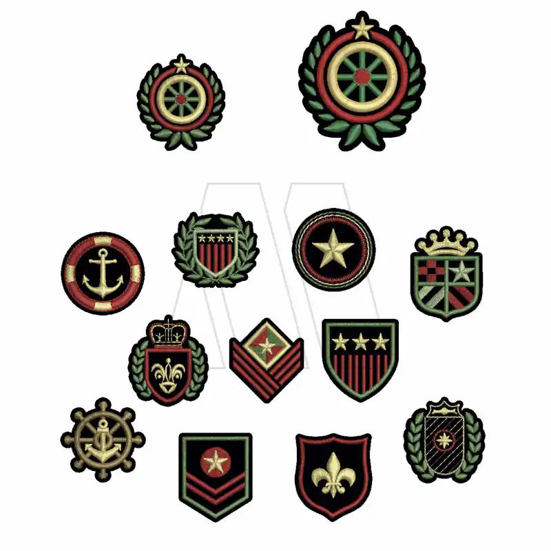 APLIQUE BORDADO ESCUDO MINI MILITAR SURTIDO X 12UN